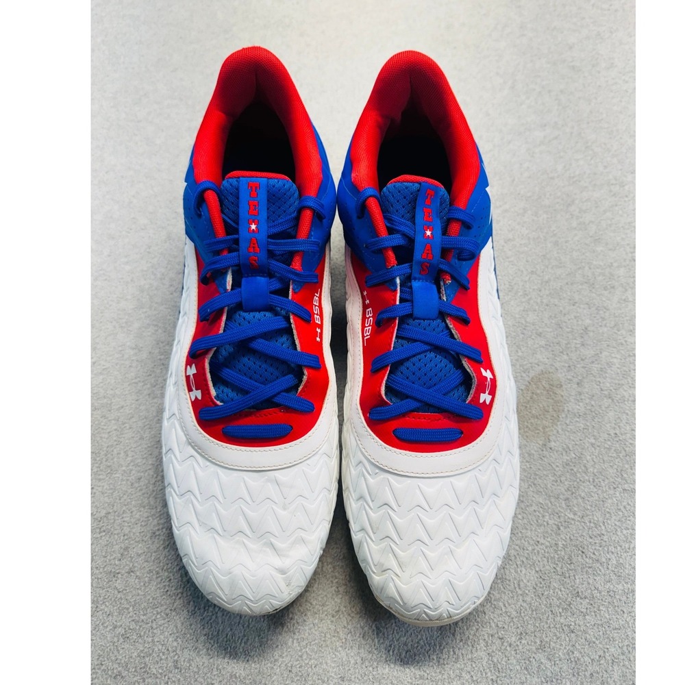 Under Armour Leadoff Mid RM Mens 13 Blue White Red Texas BSBL Baseball Cleats